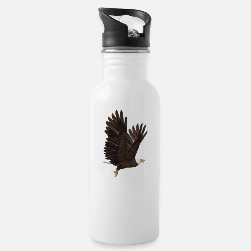 Adler - Trinkflasche mit integriertem Trinkhalm - Weiß