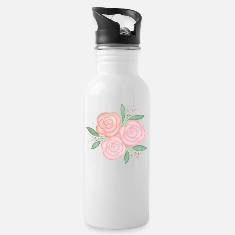 Rosenzauber - Trinkflasche mit integriertem Trinkhalm - Weiß