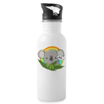 Koala im Regenbogenkreis - Trinkflasche mit integriertem Trinkhalm - Weiß - Rechts