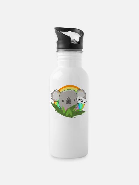 Koala im Regenbogenkreis - Trinkflasche mit integriertem Trinkhalm - Weiß