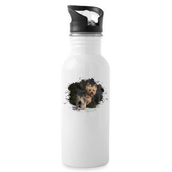 Yorkshire Terrier - Trinkflasche mit integriertem Trinkhalm - Weiß - Rechts