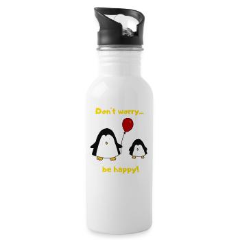 Don't worry, be happy! - Trinkflasche mit integriertem Trinkhalm - Weiß - Rechts