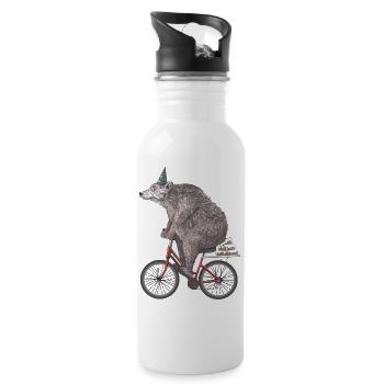 daddy bear riding a birthday day - Water bottle with straw - white - Right