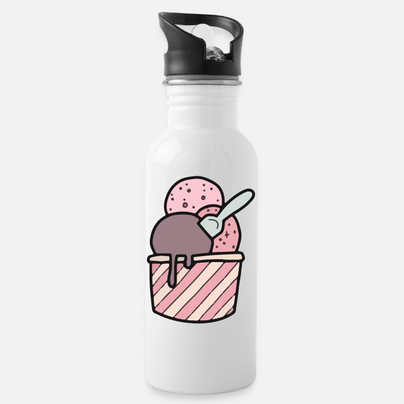 Eisbecher - Trinkflasche mit integriertem Trinkhalm - Weiß