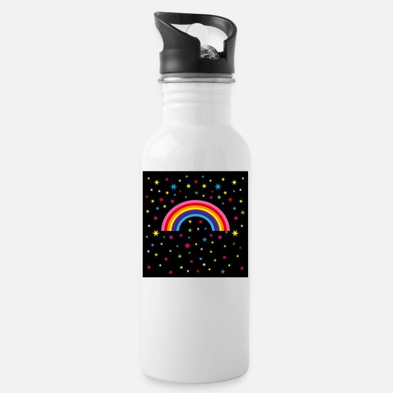 12 Regenbogen Sternenhimmel - Trinkflasche mit integriertem Trinkhalm - Weiß