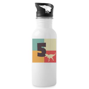 T-Rex Dinosaurier | Geschenkidee zum 5. Geburtstag - Trinkflasche mit integriertem Trinkhalm - Weiß - Rechts