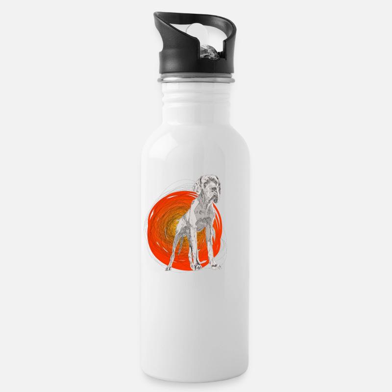 Deutsche Dogge - Trinkflasche mit integriertem Trinkhalm - Weiß