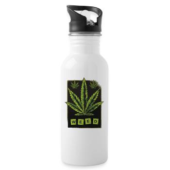 Feuille de cannabis de mauvaises herbes - Gourde avec paille intégrée - blanc - Droite