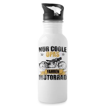 Opas Motorrad Biker lustiger Spruch Geschenkidee - Trinkflasche mit integriertem Trinkhalm - Weiß - Rechts