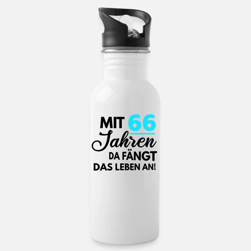 Mit 66 Jahren da fängt das Leben an - Trinkflasche mit integriertem Trinkhalm - Weiß