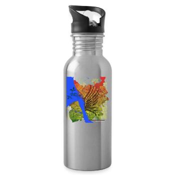 Liverpool Rising: Liver Bird Over Sunset Mersey - Water bottle with straw - silver - Right