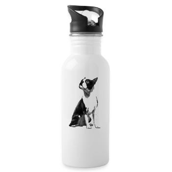 Sitzender Boston Terrier Hund - Trinkflasche mit integriertem Trinkhalm - Weiß - Rechts
