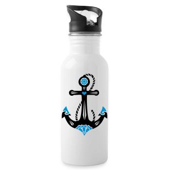Anker, 23 Farben möglich, Tattoo Style, Maritim - Trinkflasche mit integriertem Trinkhalm - Weiß - Rechts