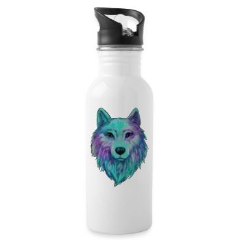 Wolf Kopf Wolfhead Zeichnung Kunst Illustration - Trinkflasche mit integriertem Trinkhalm - Weiß - Rechts