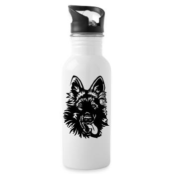 Deutscher Schäferhund Kopf - Trinkflasche mit integriertem Trinkhalm - Weiß - Rechts