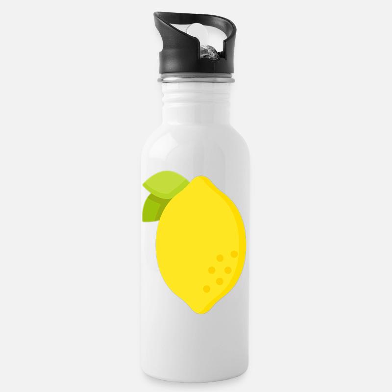 Zitrone - Trinkflasche mit integriertem Trinkhalm - Weiß