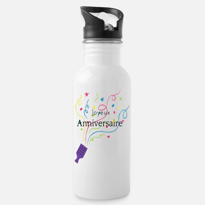 Joyeux anniversaire, cadeau anniversaire - Gourde avec paille intégrée - blanc