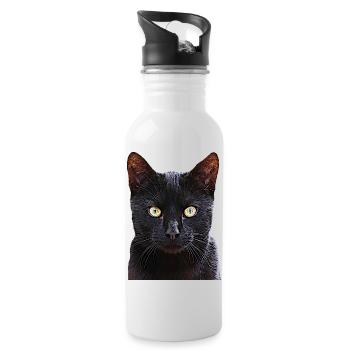 Katze schwarze Katze Katzen cat Cats - Trinkflasche mit integriertem Trinkhalm - Weiß - Rechts
