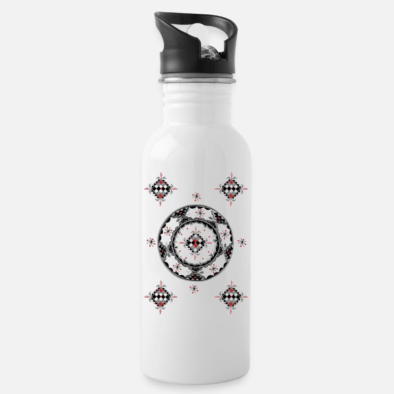 Motif poterie Kabyle - Gourde avec paille intégrée - blanc