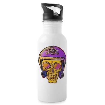 Totenkopf Mit Skullhelm - Trinkflasche mit integriertem Trinkhalm - Weiß - Rechts