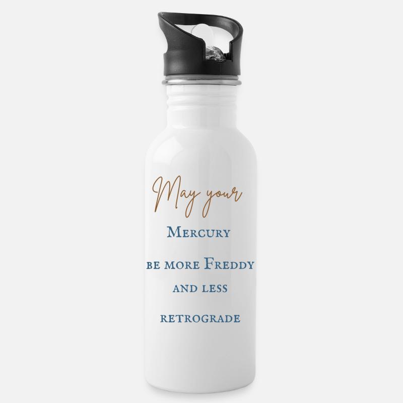 Rückläufiger Merkur - Trinkflasche mit integriertem Trinkhalm - Weiß