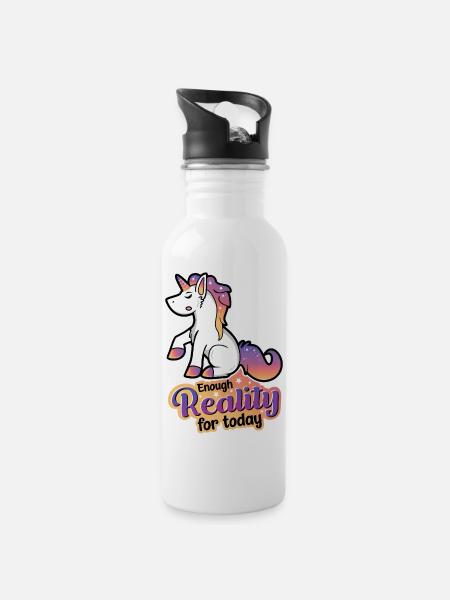 Enough Reality for today - unicorn - Water bottle with straw - white