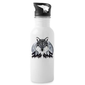 Wolf VollMond Pack Leader Rudelführer Dein Text - Trinkflasche mit integriertem Trinkhalm - Weiß - Rechts