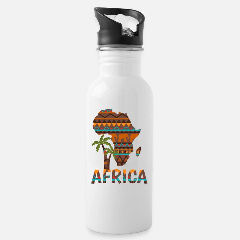 AFRIKA - Afrika-Liebhaber - Trinkflasche mit integriertem Trinkhalm - Weiß