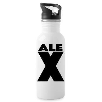 Alex X – Minimal Name Design - Trinkflasche mit integriertem Trinkhalm - Weiß - Rechts