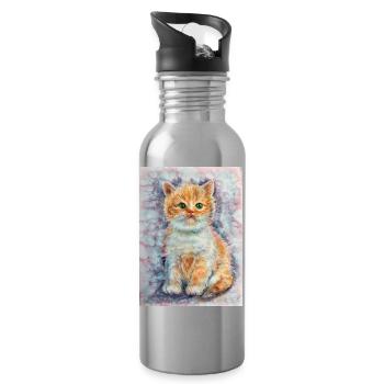 Petit chaton. Mastic. - Gourde avec paille intégrée - argent clair - Droite