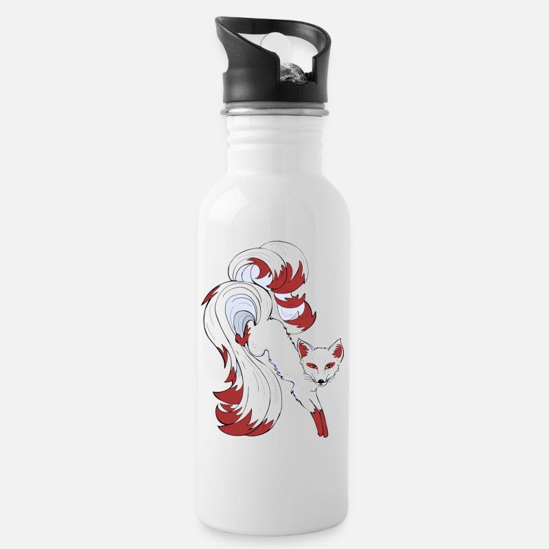 Nine-tailed fox - Water bottle with straw - white