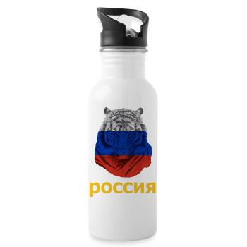 Russian Tiger in Russia Flag Russian Strong - Water bottle with straw - white - Right