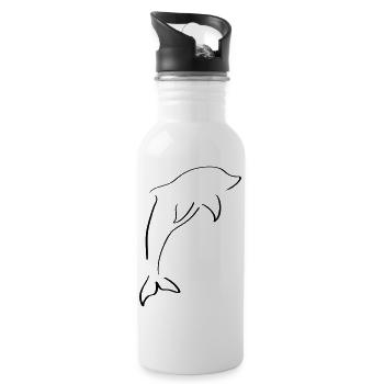 Delfin Line Art - Minimalist - Water bottle with straw - white - Right