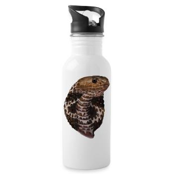 Kobra in realistisch und Naturfarben - Trinkflasche mit integriertem Trinkhalm - Weiß - Rechts