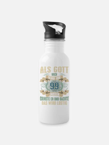 99. Geburtstag Als Gott Mich Schuf Vor - Trinkflasche mit integriertem Trinkhalm - Weiß