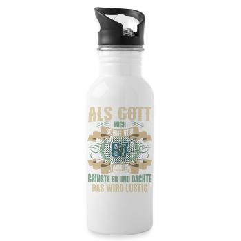 67. Geburtstag Als Gott Mich Schuf Vor - Trinkflasche mit integriertem Trinkhalm - Weiß - Rechts