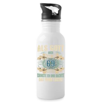 69. Geburtstag Als Gott Mich Schuf Vor - Trinkflasche mit integriertem Trinkhalm - Weiß - Rechts