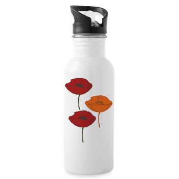 coquelicots et orange - Gourde avec paille intégrée - blanc - Droite