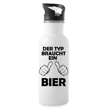 Der Typ braucht ein Bier - Trinkflasche mit integriertem Trinkhalm - Weiß - Rechts
