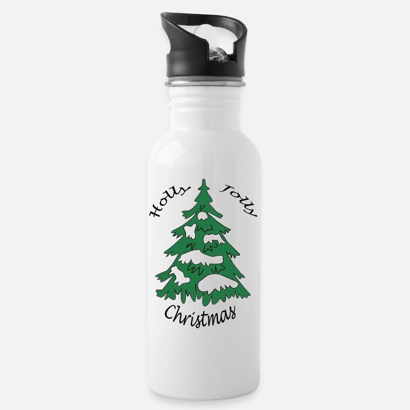 Holly Jolly Christmas - Trinkflasche mit integriertem Trinkhalm - Weiß