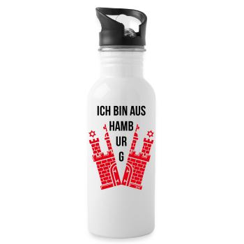Ich Bin Aus Hamburg (Hamburger / Wappen) - Trinkflasche mit integriertem Trinkhalm - Weiß - Rechts