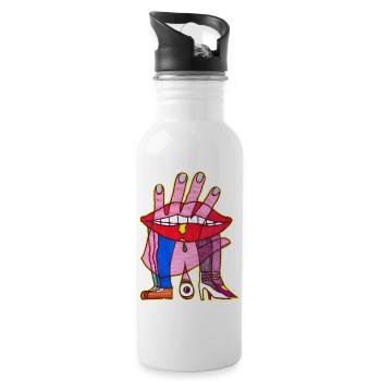Kuss Hand - Trinkflasche mit integriertem Trinkhalm - Weiß - Rechts