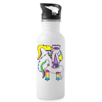 Einhorn Gockel - Trinkflasche mit integriertem Trinkhalm - Weiß - Rechts