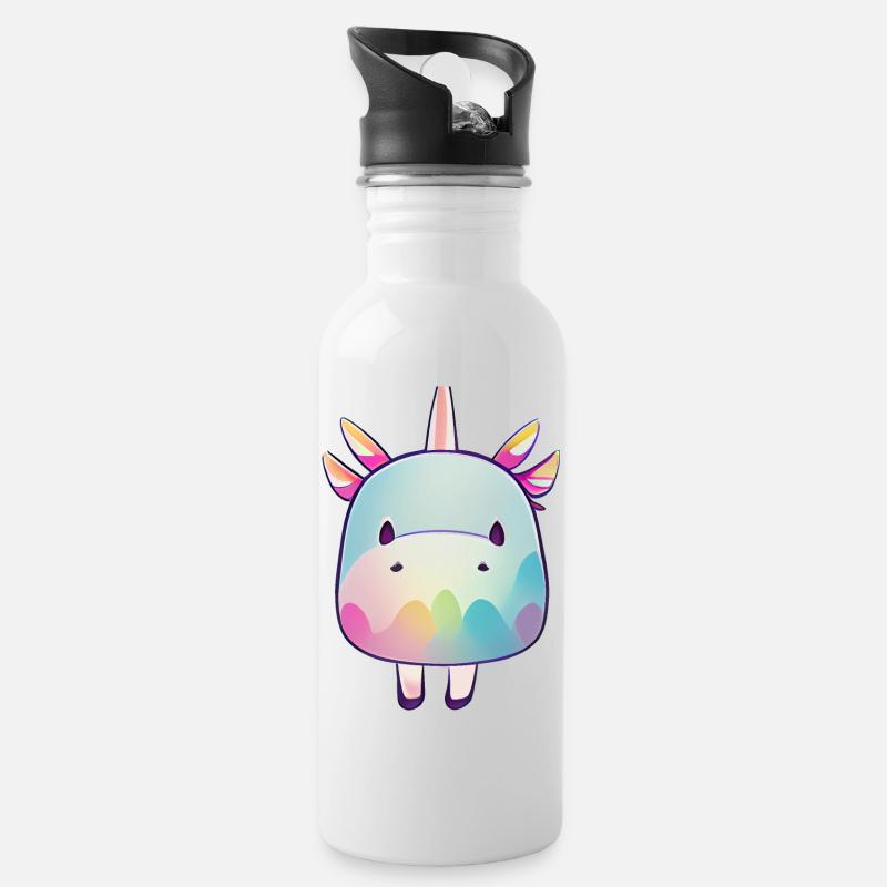 Unicorn / Einhorn - Trinkflasche mit integriertem Trinkhalm - Weiß