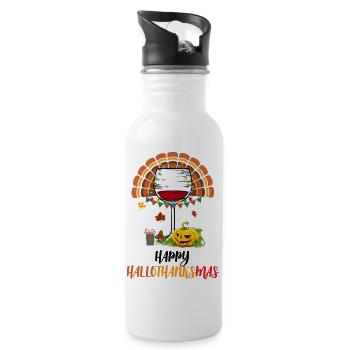 Frohe Hallothanksmas - Trinkflasche mit integriertem Trinkhalm - Weiß - Rechts