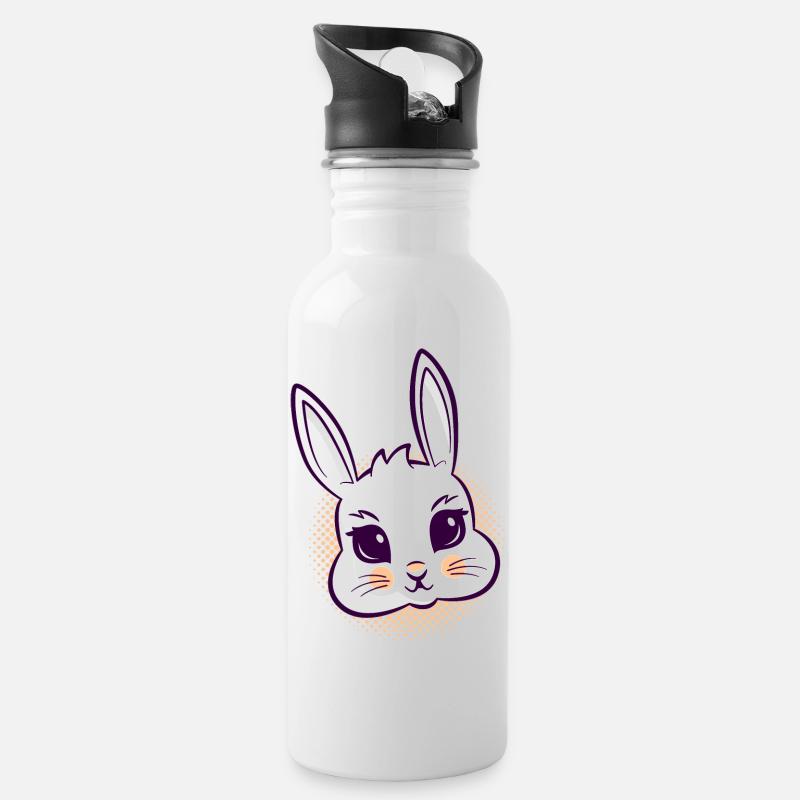Hasenkopf - Trinkflasche mit integriertem Trinkhalm - Weiß
