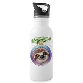 Christmas Cute Sloth Snow - Water bottle with straw - white - Right