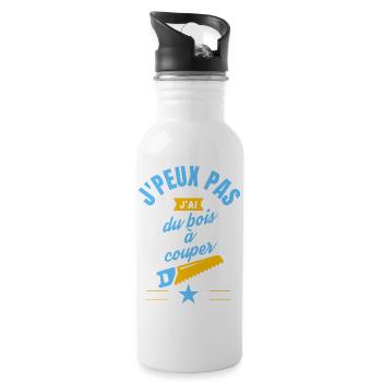 J peux pas j ai du bois à couper bleu jaune - Gourde avec paille intégrée - blanc - Droite