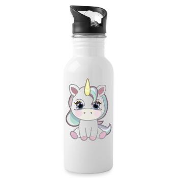 Idée cadeau Bébé Licorne - Gourde avec paille intégrée - blanc - Droite