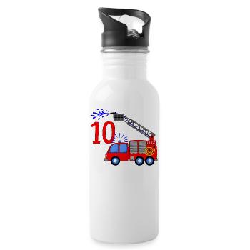 Fire engine 10 birthday ladder and water - Water bottle with straw - white - Right